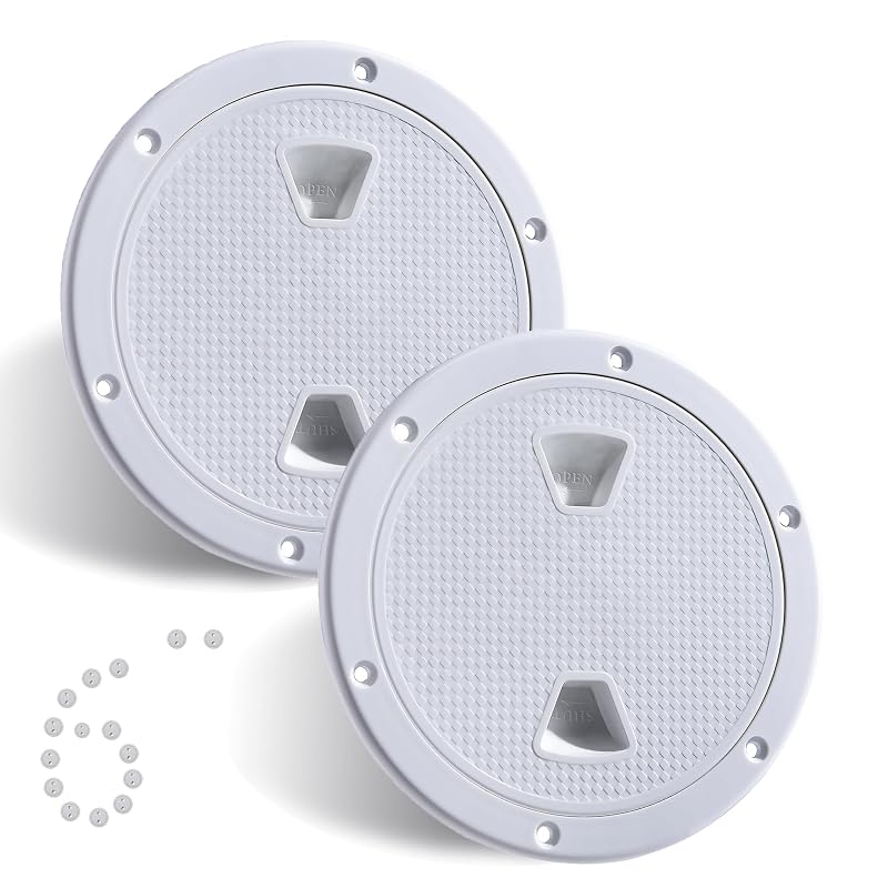 2 Pcs Boat Hatch 4" 6" 8" Round Non-Slip Inspection Hatch,Deck Plates for Boats,Detachable Cover, Suitable for Ships, RV, Outdoor Facilities,ABS Plastic,Attached Screw