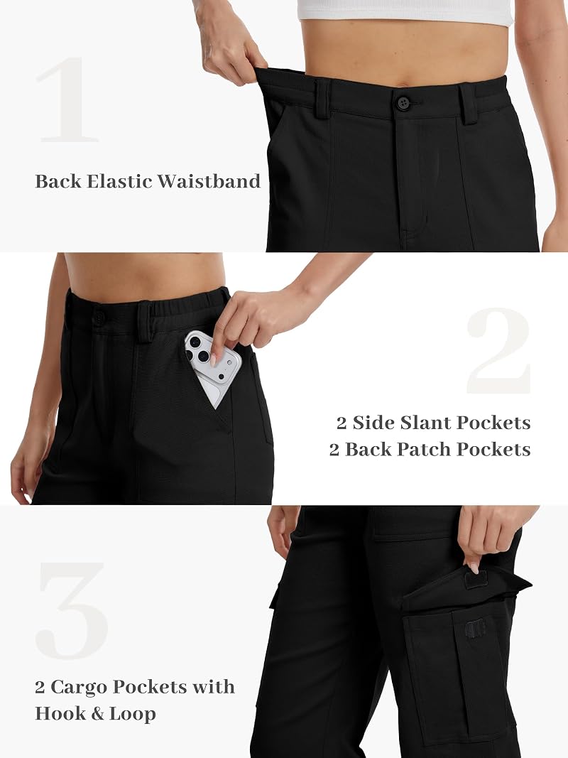 Tall Cargo Pants for Women 34" Inseam - Y2K Straight Leg, 6 Pockets, Black XXL+