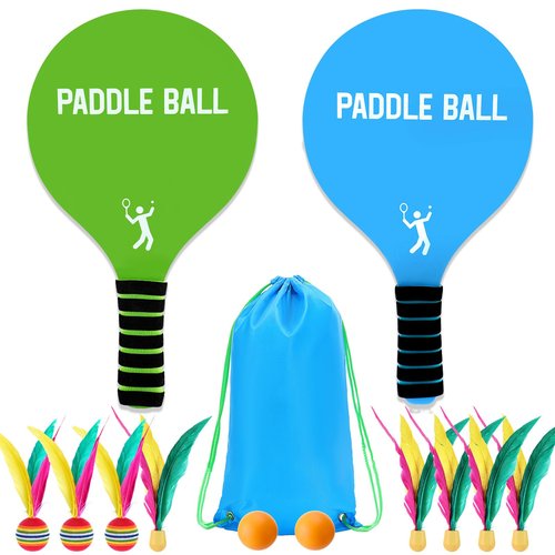 Beach Paddle Ball Set - Funny Paddleball Rackets Game, Comfortable Anti-Slip Grip, Outdoor Sports Toys for Adults Family Games Beach Yard Lawn Party Supplies, Blue Green