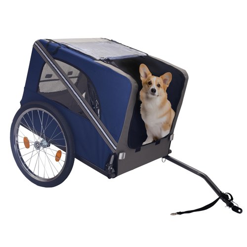 HXUHUWS Safe and Comfortable Dog Bike Trailer, Mesh Pet Carrier with 3 Entrances, Folding Design, 20-Inch Wheels, Blue-Gray