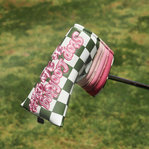 Craftsman Golf Green&White Checkered Putter Headcover Blade Putter Cover Golf Club Headcover Putter Cover for Woman Pink Lettering Fits for Ping Scotty Cameron