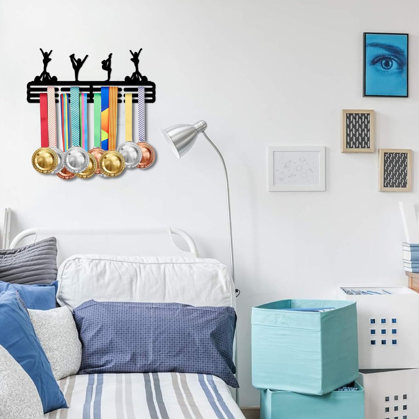 Resama Gymnastics Medal Hanger Holder Display Rack for Awards Ribbons Personalized Medal Sports Themed Race Ribbon Holder for Wall Metal Display for Men Boy Girl Kid Silver