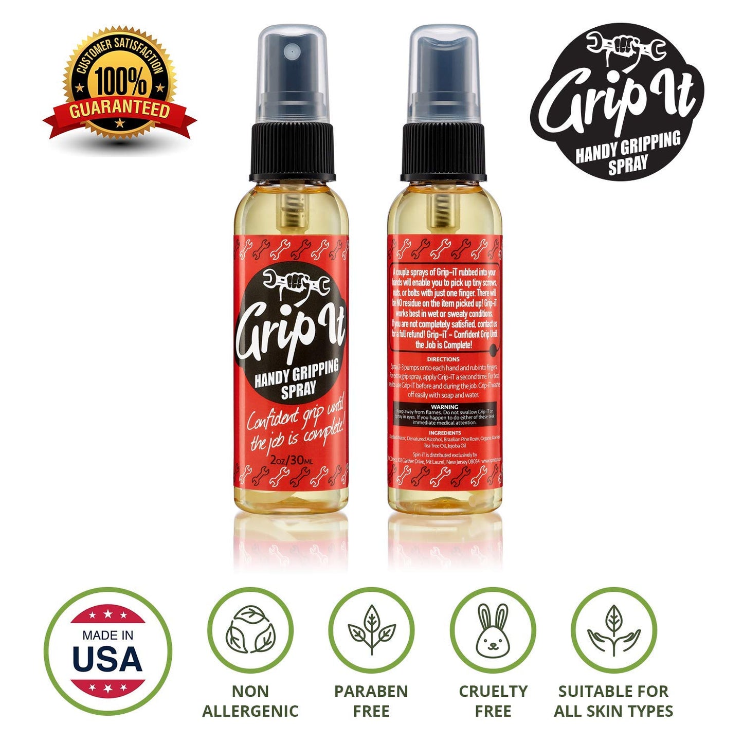 Grip-IT Hand Grip Spray 2 Oz – Pole Grip for Pole Dancing & Aerial Silk Workouts – Overgrip Sticky Spray For Tennis & Pickleball - Training Aid - Chalkless Solution for Weight Lifters