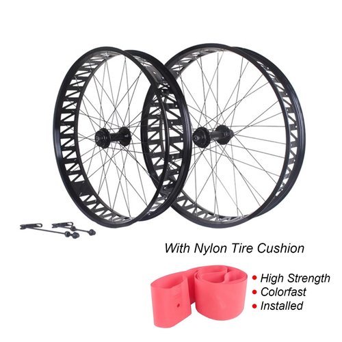 YaoLexia 26x4.0/4.9 Inch Snow Bike Wheelset 36 Hole Bearing Cassette Hub Aluminum Alloy Fat Tire Bike Front Rear Wheels Disc Brake Quick Release 135/190mm for 7-12 Speed Fat Bike(Black,Pair)