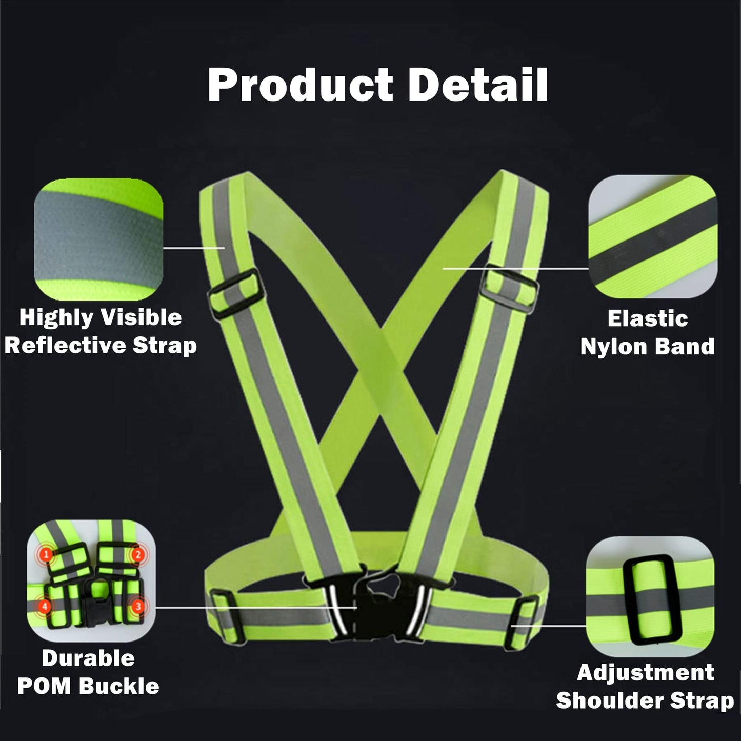 RUISHYY Reflective Running Gear Reflective Vest & Reflective Armband & Reflective Belt 3 Pcs Set, High Visibility Reflective Gear Night Cycling Walking Safety Vest Straps for Men Women Kids (Green)