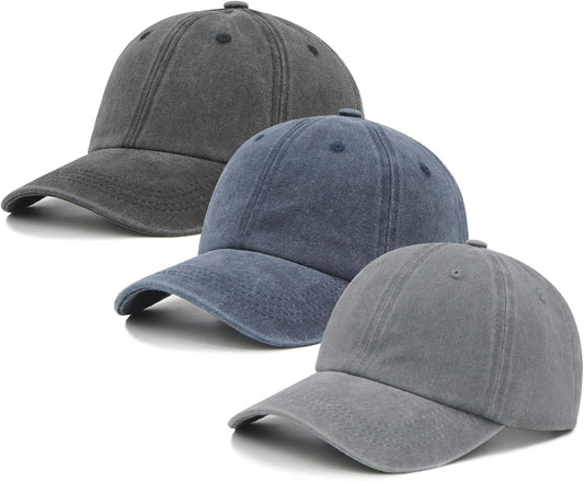 3 Packs Washed Plain Baseball Cap, Retro Adjustable Unstructured Cotton Dad Hats Gift for Men/Women