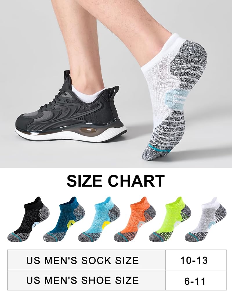 Mens Ankle Socks 6 Pairs - Lightweight Cushioned Athletic Socks with Arch Support (Multicolor) Variation of THIS listing