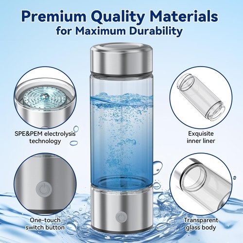 Portable Hydrogen Water Bottle, 420ml Hydrogen Generator with SPE/PEM Technology, High Hydrogen Concentration, USB Rechargeable, BPA-Free, for Home, Travel & Gym Ideal Gift for Health Lovers (Silver)