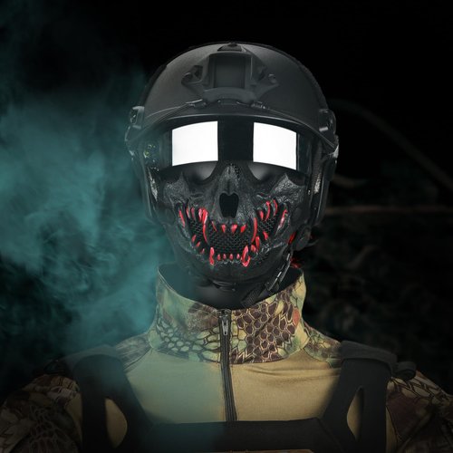 Guayma Airsoft Half Face Skull Oni Masks Tactical Mesh Samurai Mask for Halloween Cosplay Paintball CS Hunting Gear