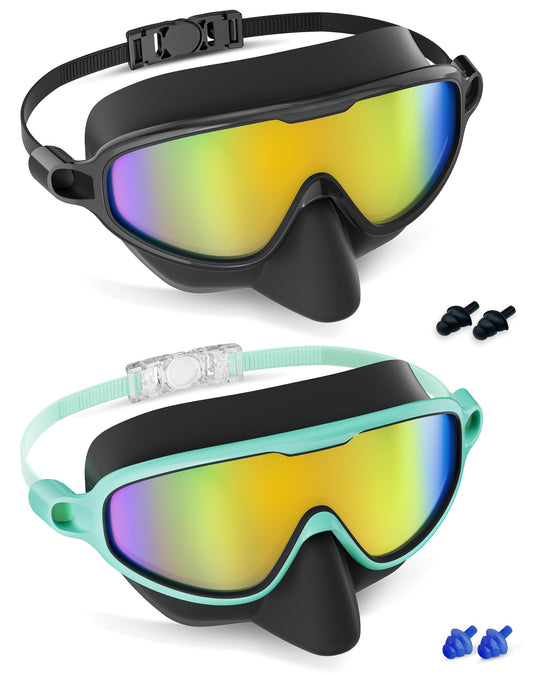 Aegend 2 Pack Kids Swim Goggles with Nose Cover Age 3–14, Anti-Fog UV Protection No-leak, Comfortable Swimming Goggles Pool for Boys & Girls