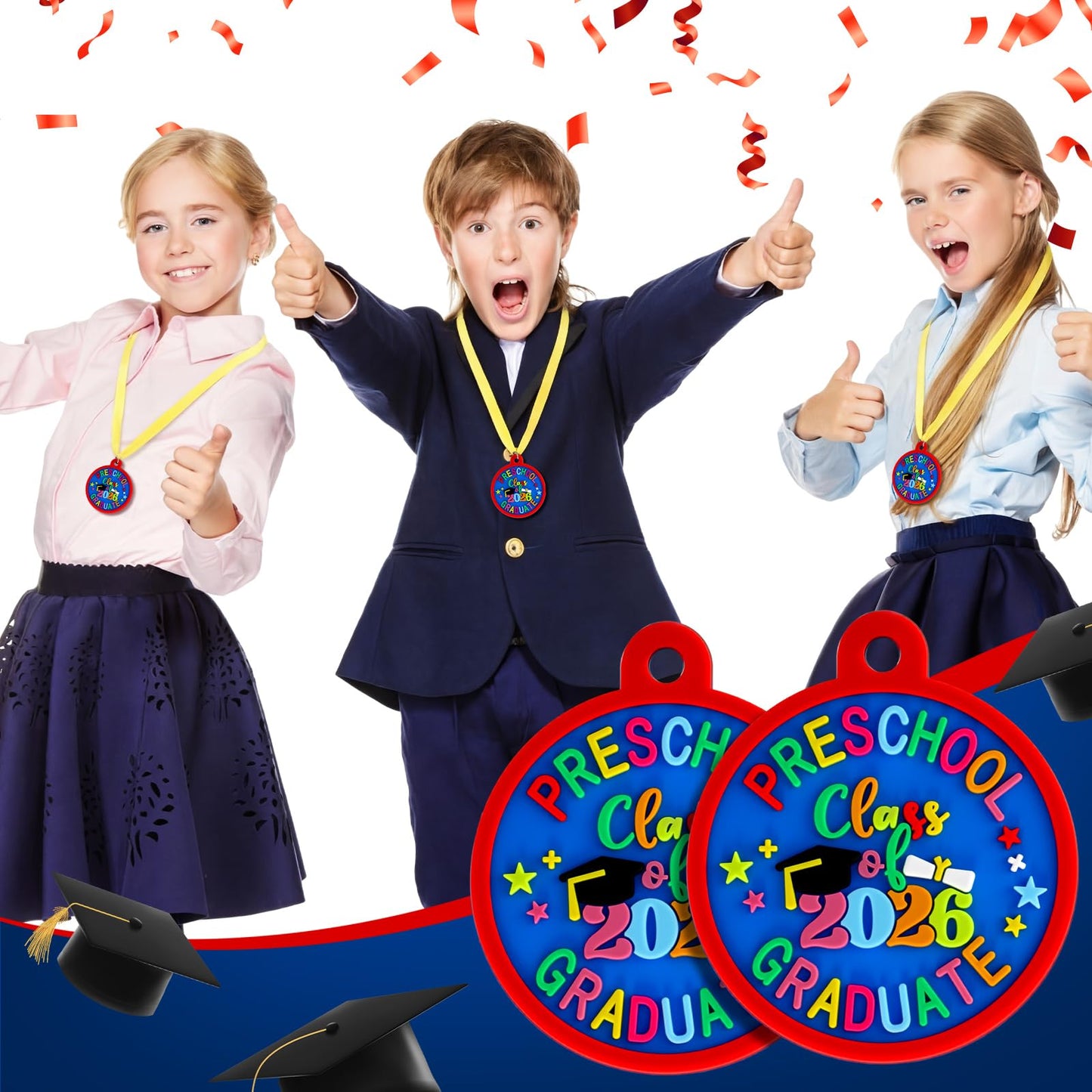 Sratte 36 Pcs Kindergarten Prek Preschool Graduation Medals for Kids, Bulk Kinder Pre-k Graduation Gifts with Yellow Ribbon, End of Year Student Gifts Party Favors Supplies, 2 Inch (Class of 2026)