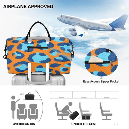 Orange Blue Leopard Pattern Travel Duffle Bag Gym Yoga Carry on Bags for Men Women Weekender Bag