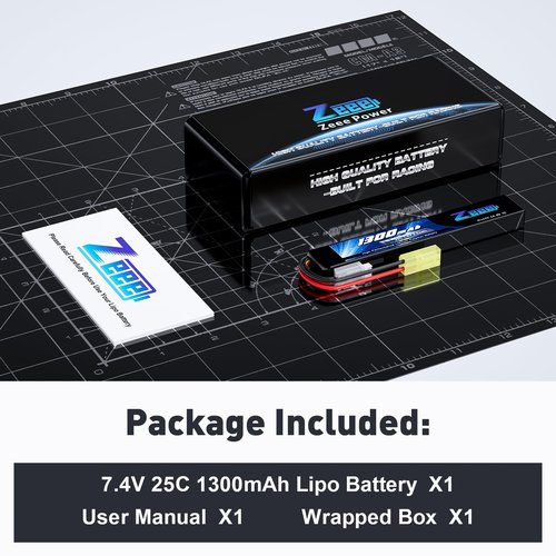 Zeee 2S Airsoft Lipo Battery 1300mAh 7.4V 25C Stick Battery with Mini Tamiya Connector for Airsoft Guns Rifle