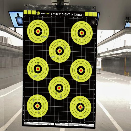 Atflbox Sight in Shooting Range Paper Target, 17X25 Inch High Visibility Bullseye Shooting Targets Suitable for Handgun, Rifle, Pellet Gun, Airgun, BB Guns, Airsoft (25 Pack)