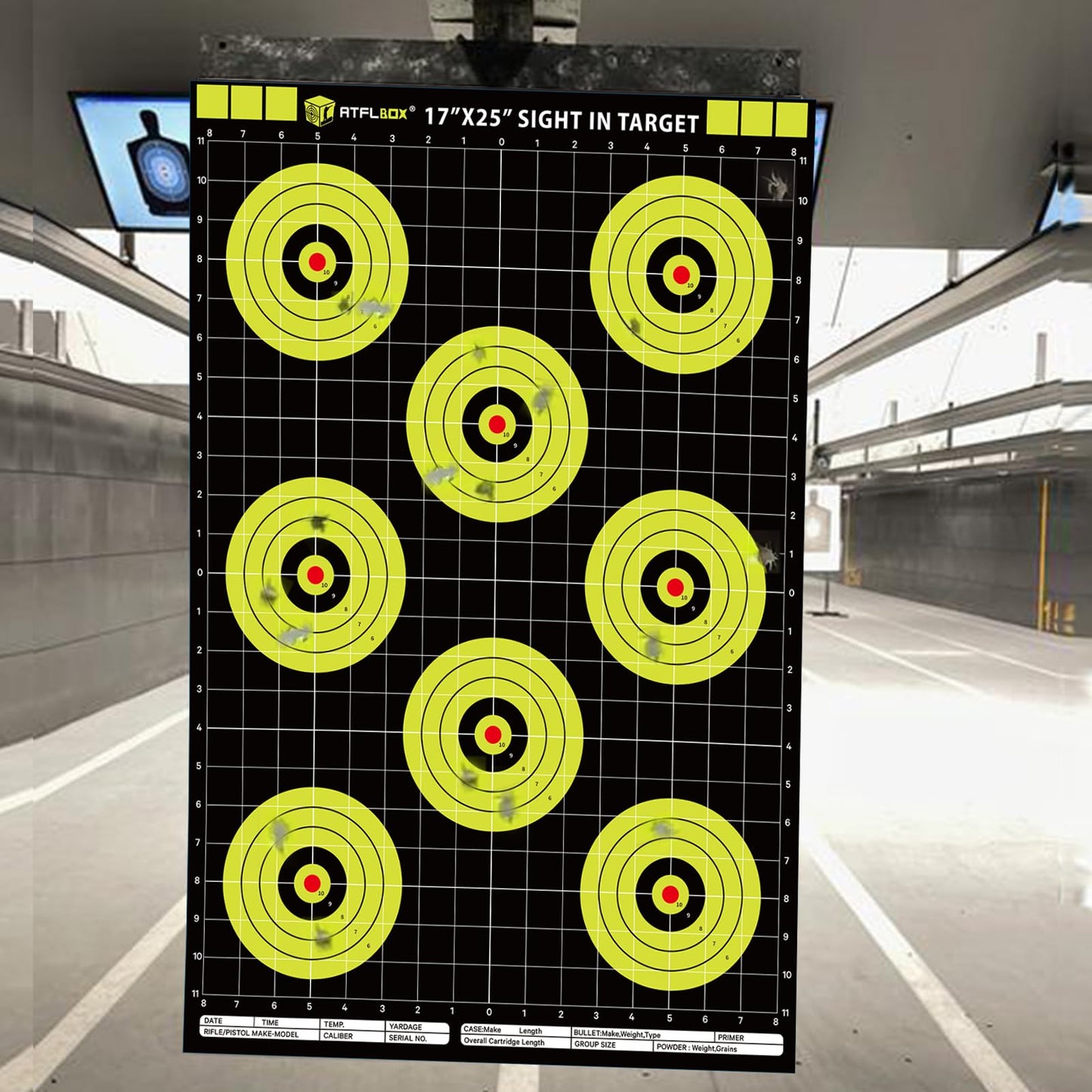 Atflbox Sight in Shooting Range Paper Target, 17X25 Inch High Visibility Bullseye Shooting Targets Suitable for Handgun, Rifle, Pellet Gun, Airgun, BB Guns, Airsoft (25 Pack)