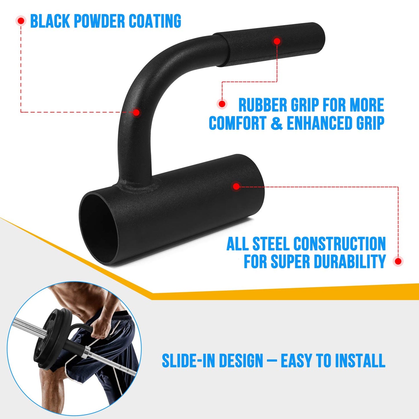 Yes4All Single Arm Landmine Handle for 2-inch Olympic Barbell - Anti Slip Handle (2.87), Black Single Landmine Handle