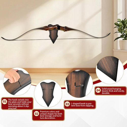 SPG Archery Bow Wall Mount - Horizontal Bow Display Stand Adjustable Bow Hanger for Compound Recurve Bow Longbow Space-Saving Holds Up to 13lbs (Small)
