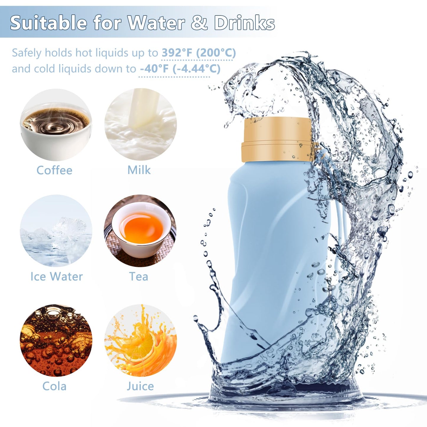 NAVTUE Collapsible Water Bottles,650ml,Leak Proof,Reuseable BPA Free Silicone Foldable Water Bottles,Durable Lightweight for Travel Gym Camping Hiking,Compact Size Portable Sports Water Bottle (Blue)