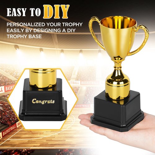 FACULX 6 pcs Trophy and Medal Set,1st 2nd 3rd Zinc Alloy Wheat Ear Medals with Red White Blue Neck Ribbon,7 Inch Gold Plastic Trophies with DIY Alphabet Stickers,for Sports Tournaments,Competitions