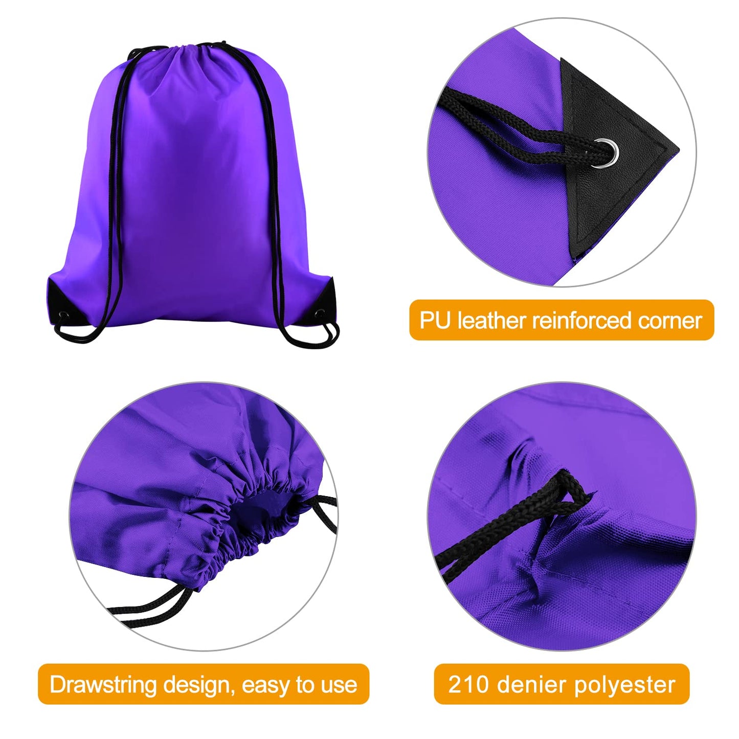 KUUQA 50Pcs Purple Drawstring Backpack Bulk String Bags for Storage, Sport, Gym, and Traveling