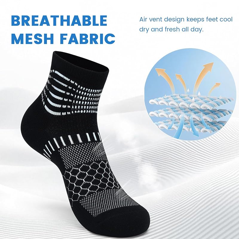 IRAMY Ankle Compression Socks for Plantar Fasciitis Relief, 5 Pairs – Black White Dark Grey