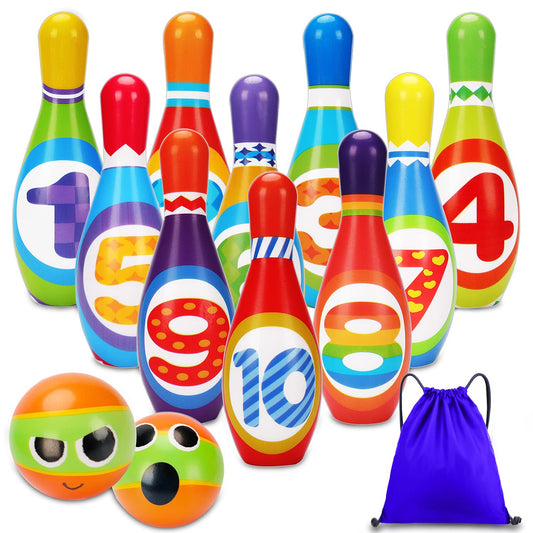 Kids Bowling Set Indoor Bowling for Toddler 1-3 3-5 Soft 10 Indoor Colorful Foam Pins 2 Bowling Ball Printed Number Developmental Sensory Toy Age 2-4 Toddler Bowling Birthday Gift Present Gift