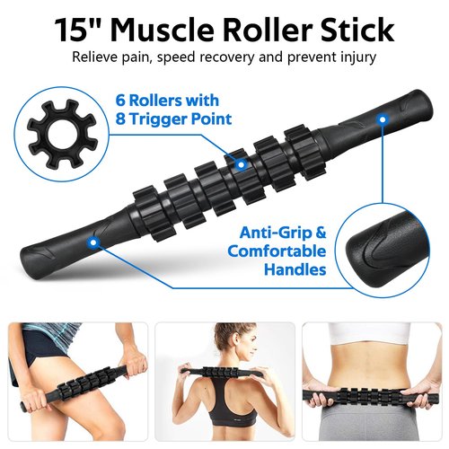 7 in1 Foam Roller Set for Deep Tissue Muscle Massager - High Density Back Roller, Muscle Roller Stick, Resistance Bands, Foot Massage Ball, Stretching Strap for Exercise, Whole Body Physical Therapy