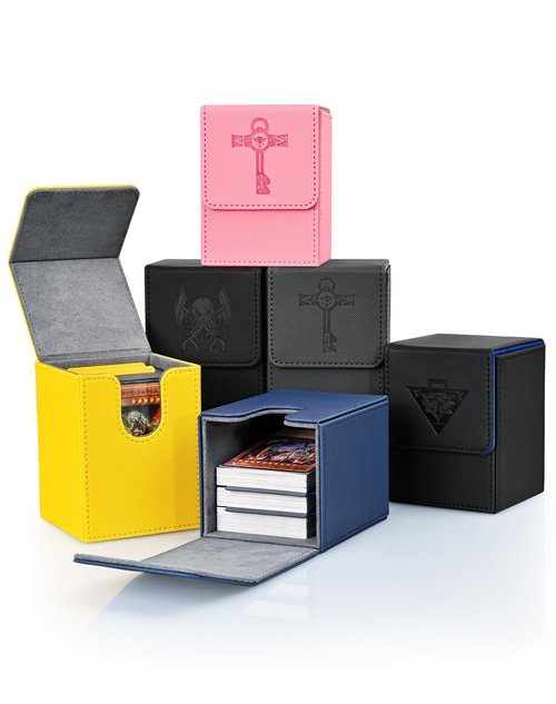 ZLCA Card Deck Box for MTG Yugioh TCG, Card Storage Box with Dividers Holds 100+ Sleeved Cards, Premium Card Deck Case Compatible with CCG Trading Cards (Black&Blue,Puzzle)