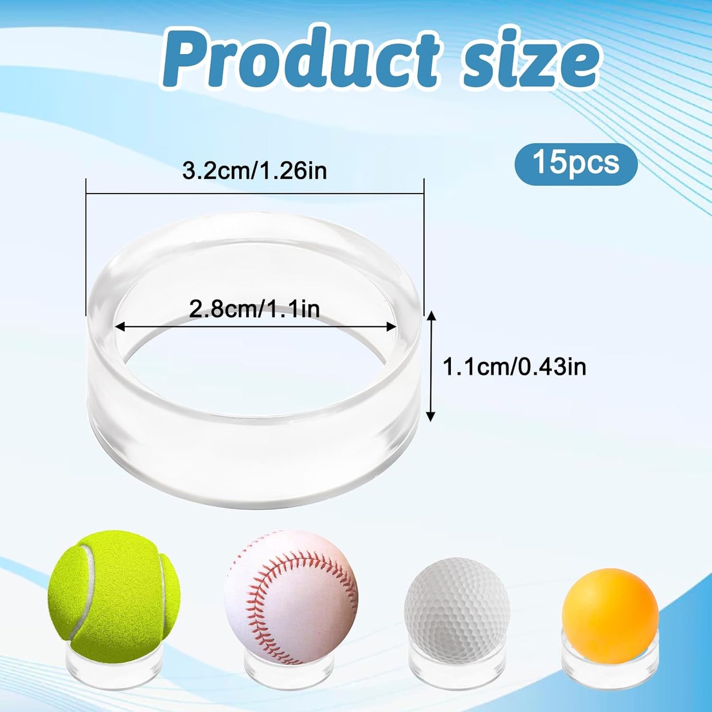 15Pcs Baseball Holder, Sphere Holders Ball Stand Baseball Stand for Display Clear Ring Acrylic Display Holders for Easter Eggs Golf Softball Tennis Ball Spheres Marbles Collections