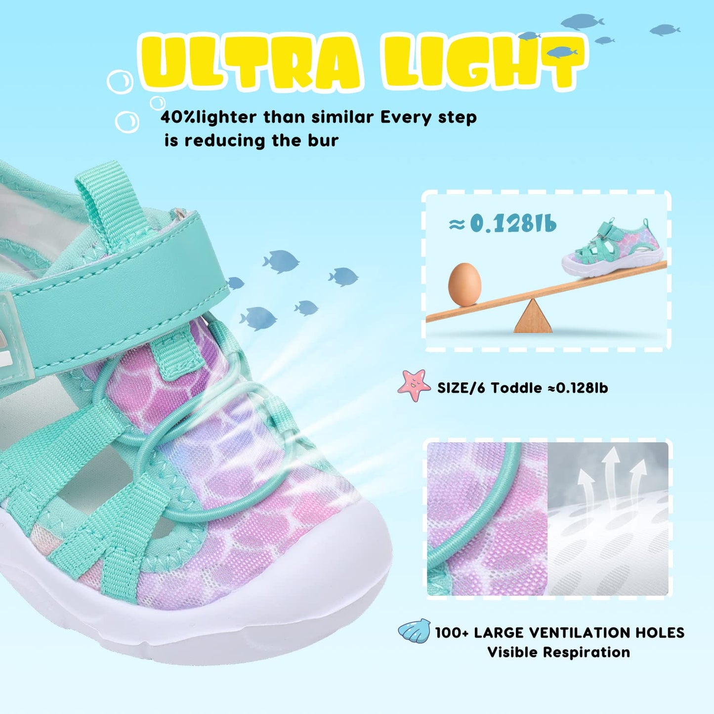 JOINFREE Girls Water Shoes Kids Toddler Walking Sandals Athletic Sneakers Quick Dry Barefoot for Beach Swimming Pool 5 Toddler Green Scale