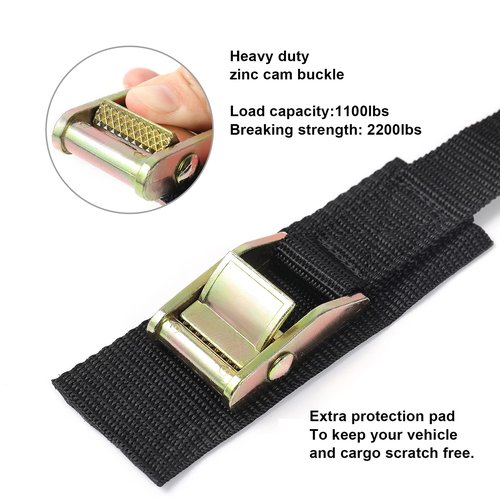 Ayaport Cam Buckle Tie Down Straps Lashing Straps 2200lbs Break Strength Heavy Duty Car Roof Rack Strap for Kayak, SUP, Surfboard, Cargo, Motorcycle, Truck, Boat, Dirt Bike (1" x 12')