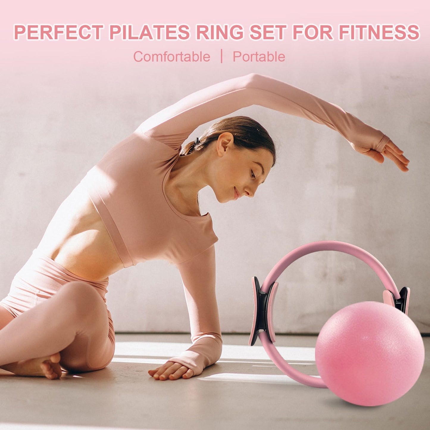 KANGFITER Pilates Ring Set 11 PCS, Magic Circle Yoga Ring, Pilates Ball, Adjustable Ankle Wrist Weights, Resistance Bands, Tape Measure, Pilates Kit Equipment Accessories for Women Home Workouts Yoga