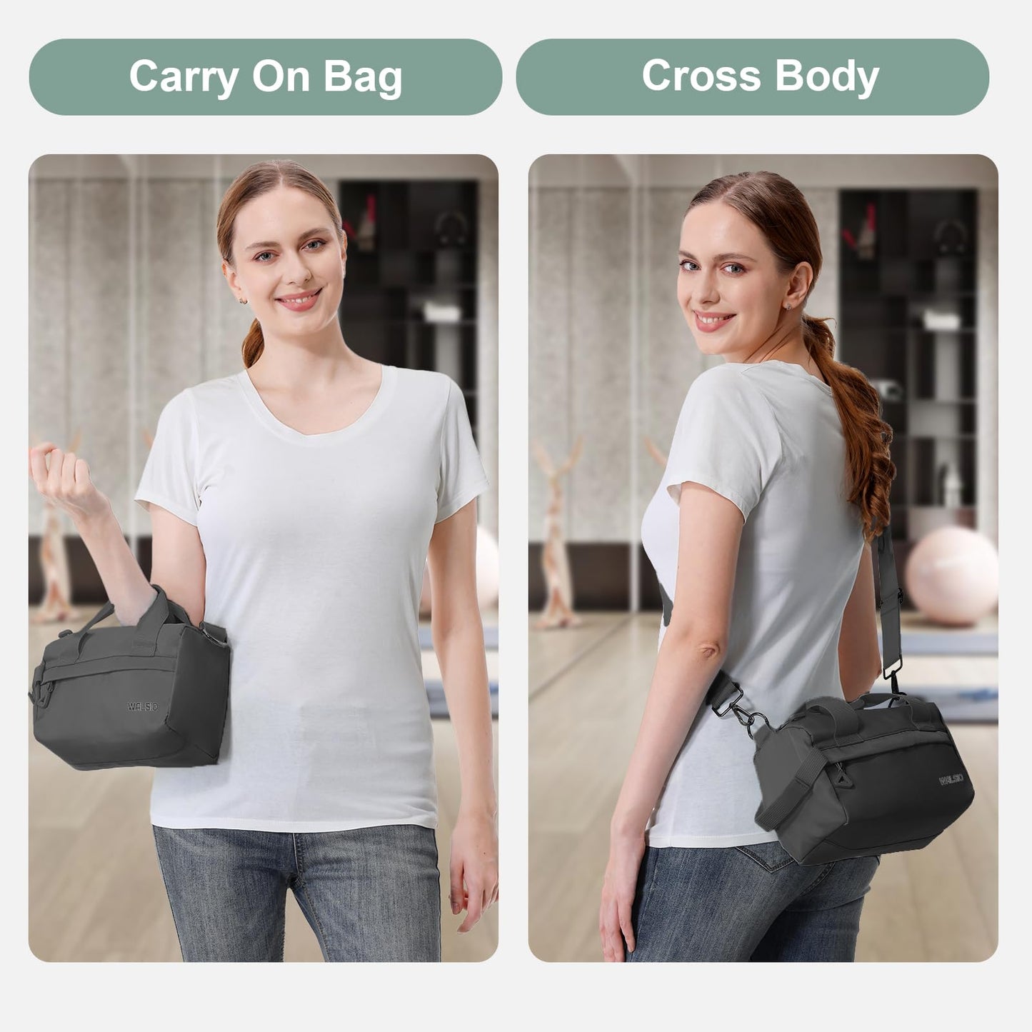 Small Gym Bag 9 inch, Mini Duffle Bag with Adjustable Strap, Lightweight Carry On Sport Bag for Women Girls (Black)