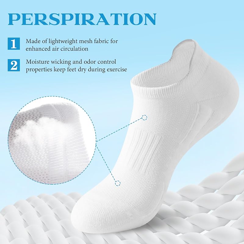 Ferriya 6 Pairs Breathable Mesh Ankle Socks with Arch Support - Black, Medium