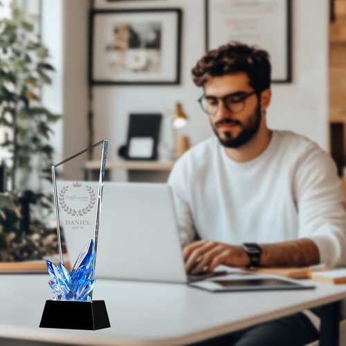 Personalized Crystal Trophy Award Custom Engraved Trophies Customized Crystal Awards with Text Logo Employee Appreciation Company Anniversary Retirement Gifts (Elegant)