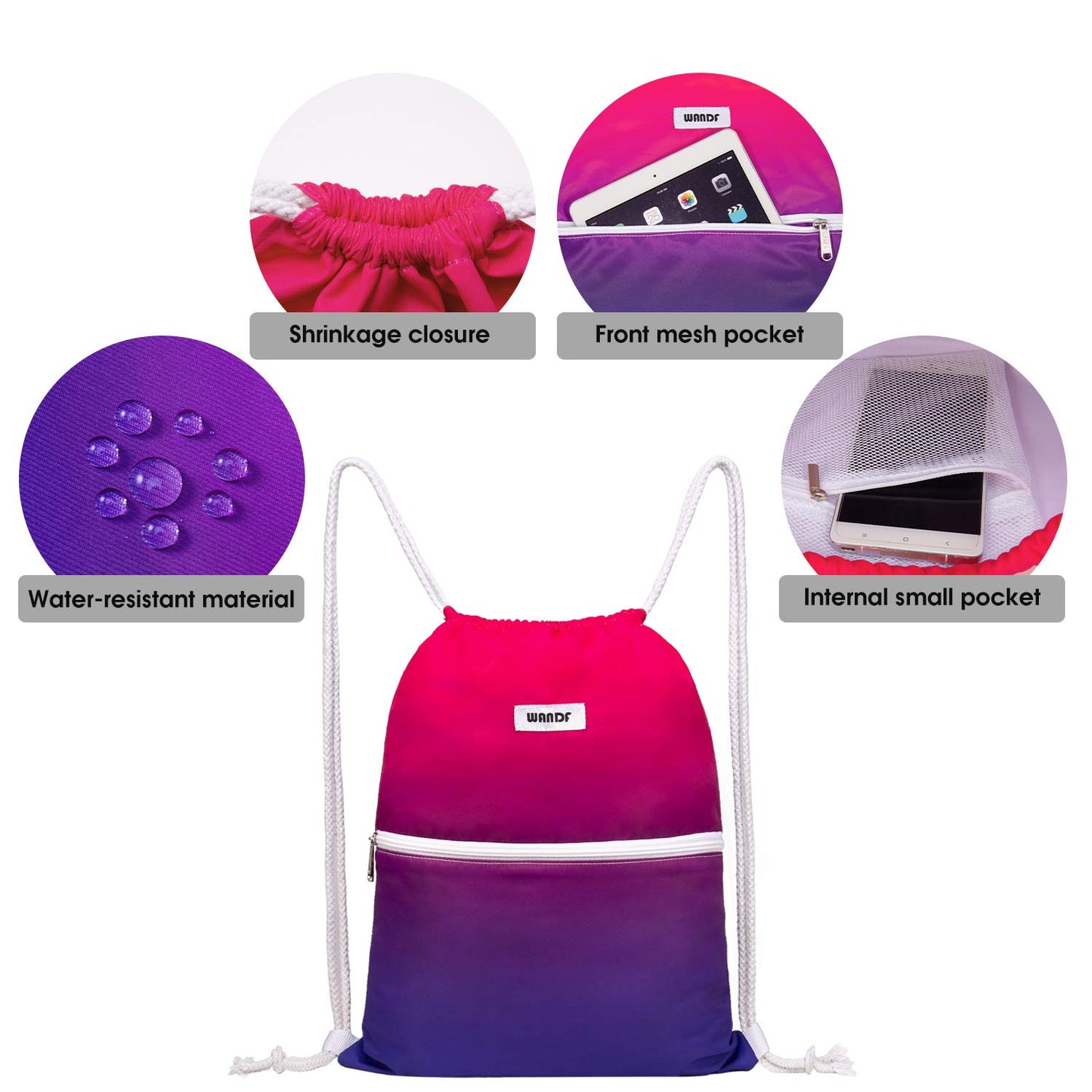 WANDF Drawstring Backpack, Gym Sackpack for Sports (Red)