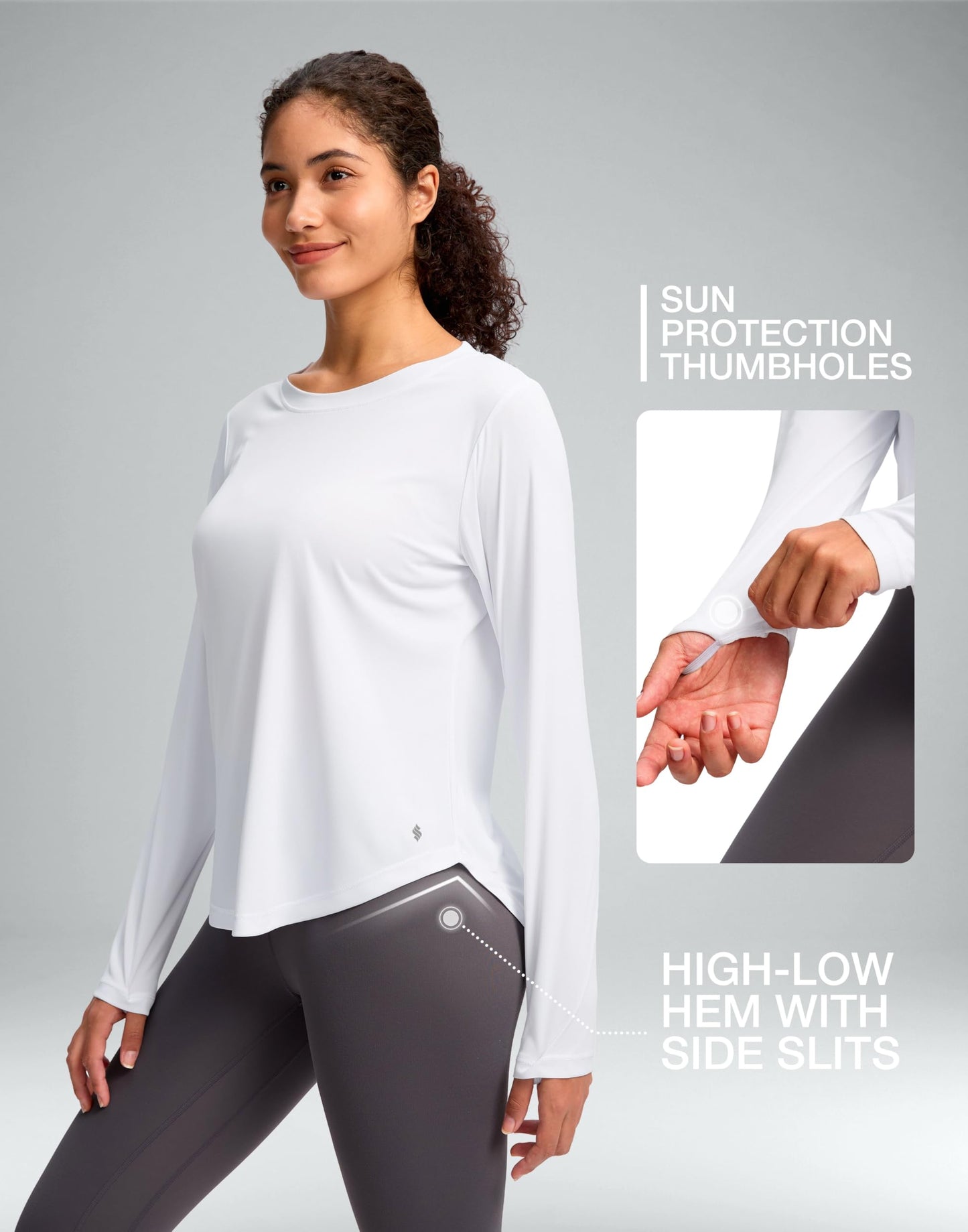 Soothfeel Women's UPF 50+ Sun Shirts Long Sleeve SPF UV Protection Rash Guard Lightweight Quick Dry Hiking Workout Tops whiteL