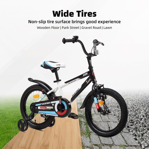 ACEGER Simon Kids Bike for Boys Girls Toddlers, Unisex for Aged 3-13 Years, 12 14 16 Inch Children Bicycle with Training Wheels, 20 Inch Bike with Kickstand