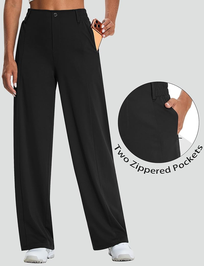 EZRUN UPF 50+ Wide Leg Dress Pants with Pockets, Black, 27" Inseam (Variation: Black+Medium+27" Inseam)