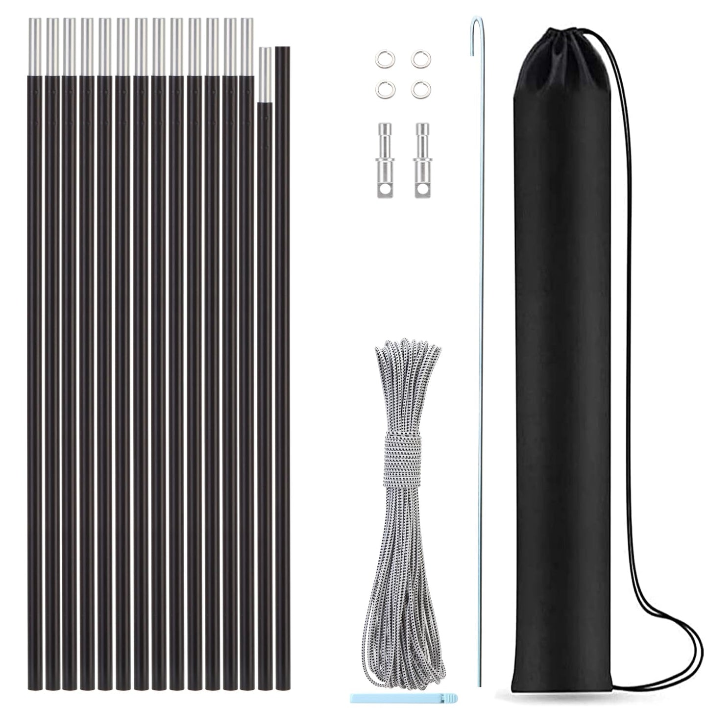 Aluminum Tent Poles Replacement, Pre-Assembled, Fits Both Ends, 7001 T6 Lightweight Tent Rod Repair Kit for Camping, Hiking, Backpacking (20ft 0.4in)