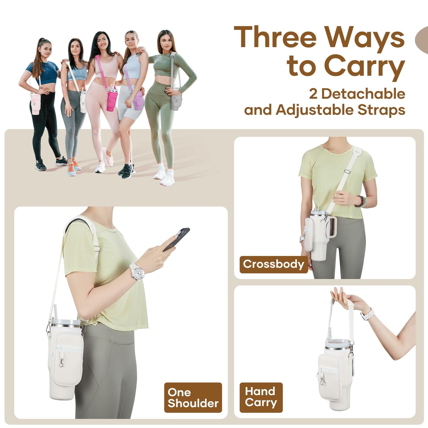 linmaya Water Bottle Carrier Bag for Stanley Cup 40/30oz with Phone Holder Pockets,Neoprene Water Bottle Cross-body Bag with Adjustable Shoulder & Hand Strap Stanley Cup Accessories