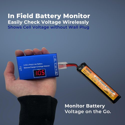 Airsoft Battery Charger LiPo Balance Charger for Lipo/Li-Ion Battery with Wireless Voltage Meter, Overcharge Protection Fast Charging and Safety Cut Off for 7.4V 11.1V 14.8V Airsoft RC Lithium Battery