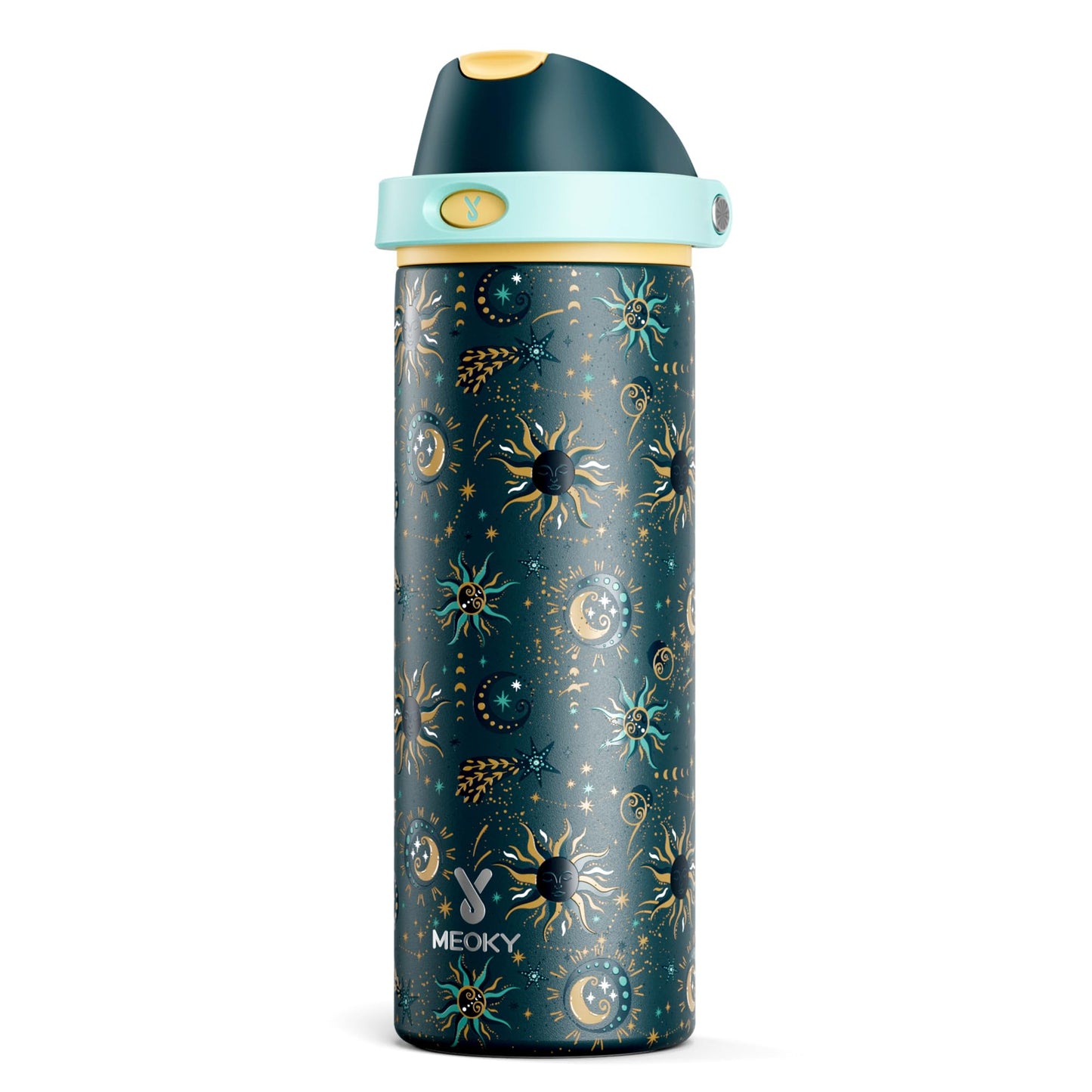 24 oz Insulated Water Bottle with Straw: Meoky Stainless Steel Metal Water Bottle with 2-in-1 Lid - Leak Proof, Cold for 24 Hours, Protective Silicone Base, BPA-Free for Sports Travel Car, Tarot