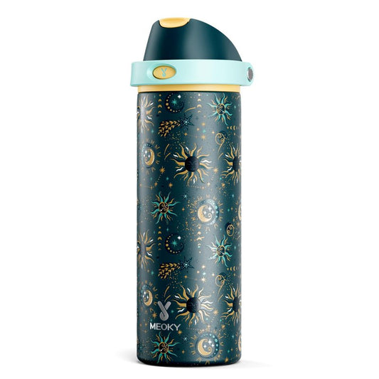 24 oz Insulated Water Bottle with Straw: Meoky Stainless Steel Metal Water Bottle with 2-in-1 Lid - Leak Proof, Cold for 24 Hours, Protective Silicone Base, BPA-Free for Sports Travel Car, Tarot