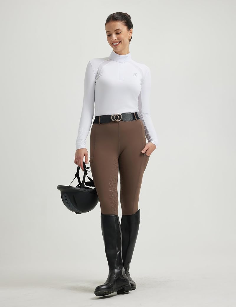 FitsT4 Sports Womens Equestrian Show Shirt UPF50 Long Sleeve with Cooling Mesh Panels White Small