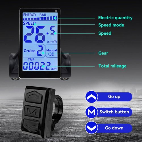 E Bike Display, Electric Bike LCD Display Bike Odometer 24v 36v 48v 60v 5 Pin E Scooter Display M5 Panel Meter Screen for 31.8 22.2mm Handlebar