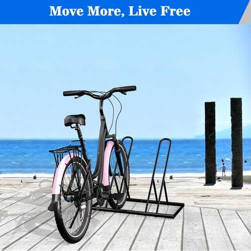 melos 2 Bike Rack, Parking Bike Stand, Outdoor For Mountain Floor Bike Rack, Heavy Duty For Bicycle Garage, Space-Saving Bicycle Holder For Home, Yard, Office, Black