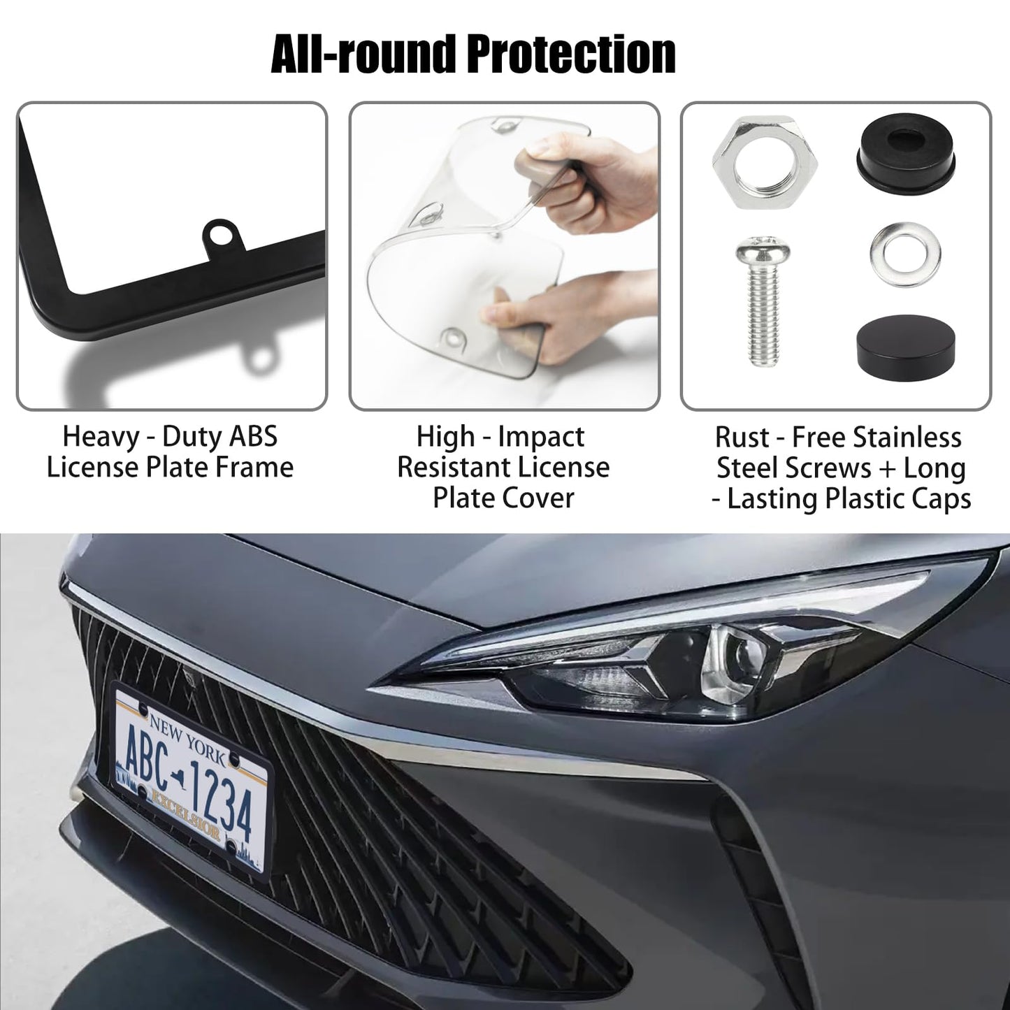 License Plate Covers & Frames,2 Pack License Plate Covers and Frames Combo,Unbreakable Car License Plates Shields Holder Fits Any Standard US Plates with Screws Caps (Dark Gray)