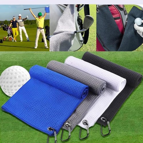 Golf Towel Golf Bag Accessories: 4 Pack Microfiber Waffle Pattern Tri-fold Golf Towels for Golf Bags Cart with Carabiner Clip to Cleaning Golf Club Ball - Golf Cleaner for Women Men Golf Sports Gifts
