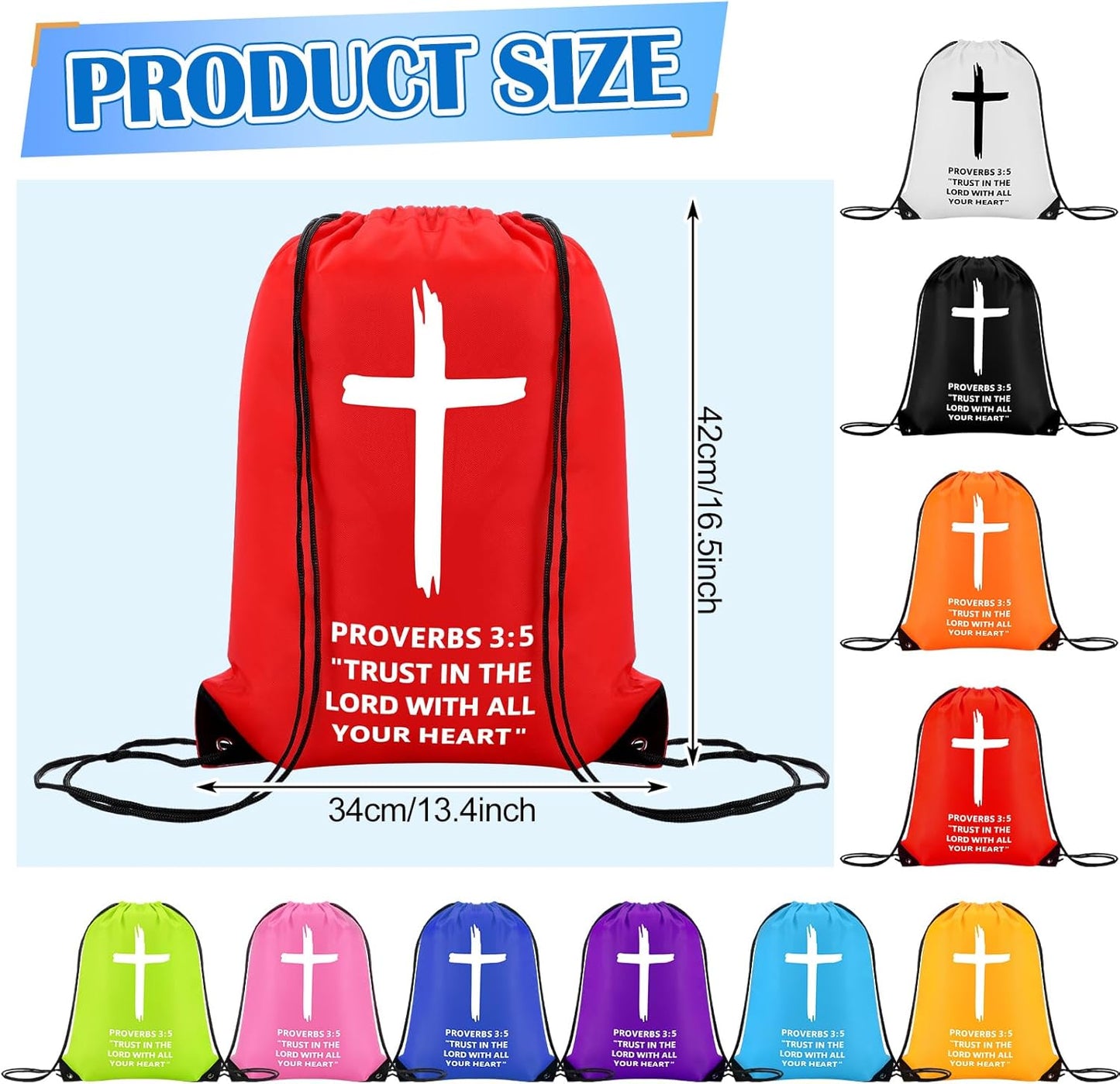 20 Pcs Christian Drawstring Church Bags Religious Drawstring Backpack Bulk Church Gifts Bags With Bible Verse Large Jesus String Bag Sunday School Gifts(Proverbs 3:5)